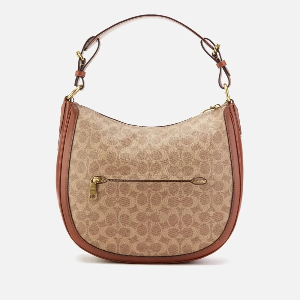 Coach Signature Hobo Tan Rust Shoulder Leather Coated Canvas Bag